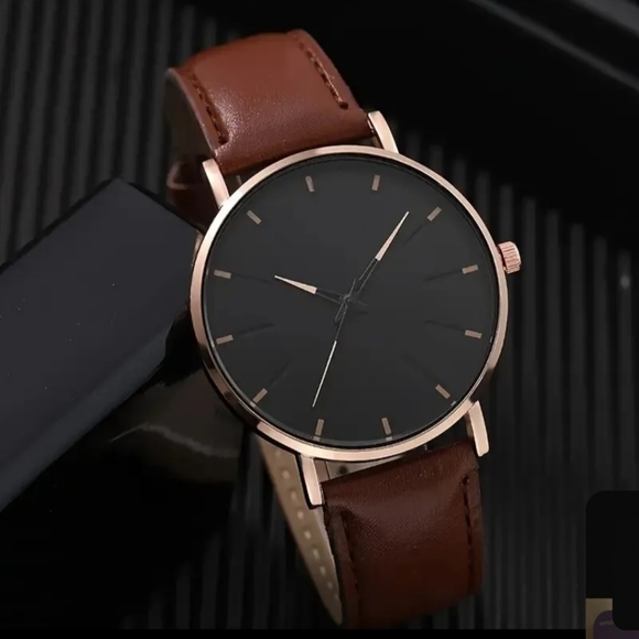 4pcs of brown and black  leather watch and bracelet - Picture 11 of 12